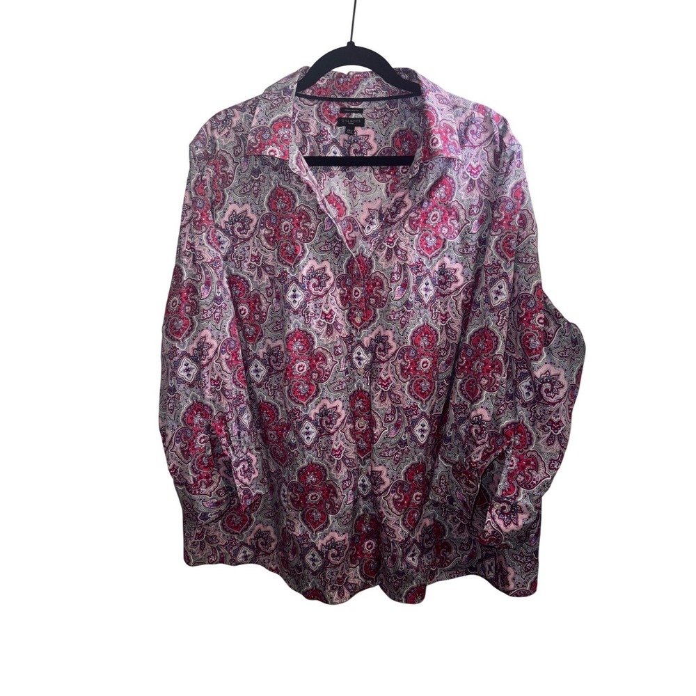 Talbots Plus Sz 24/3x Purple Paisley Wrinkle Resistant Button Up Shirt Career
